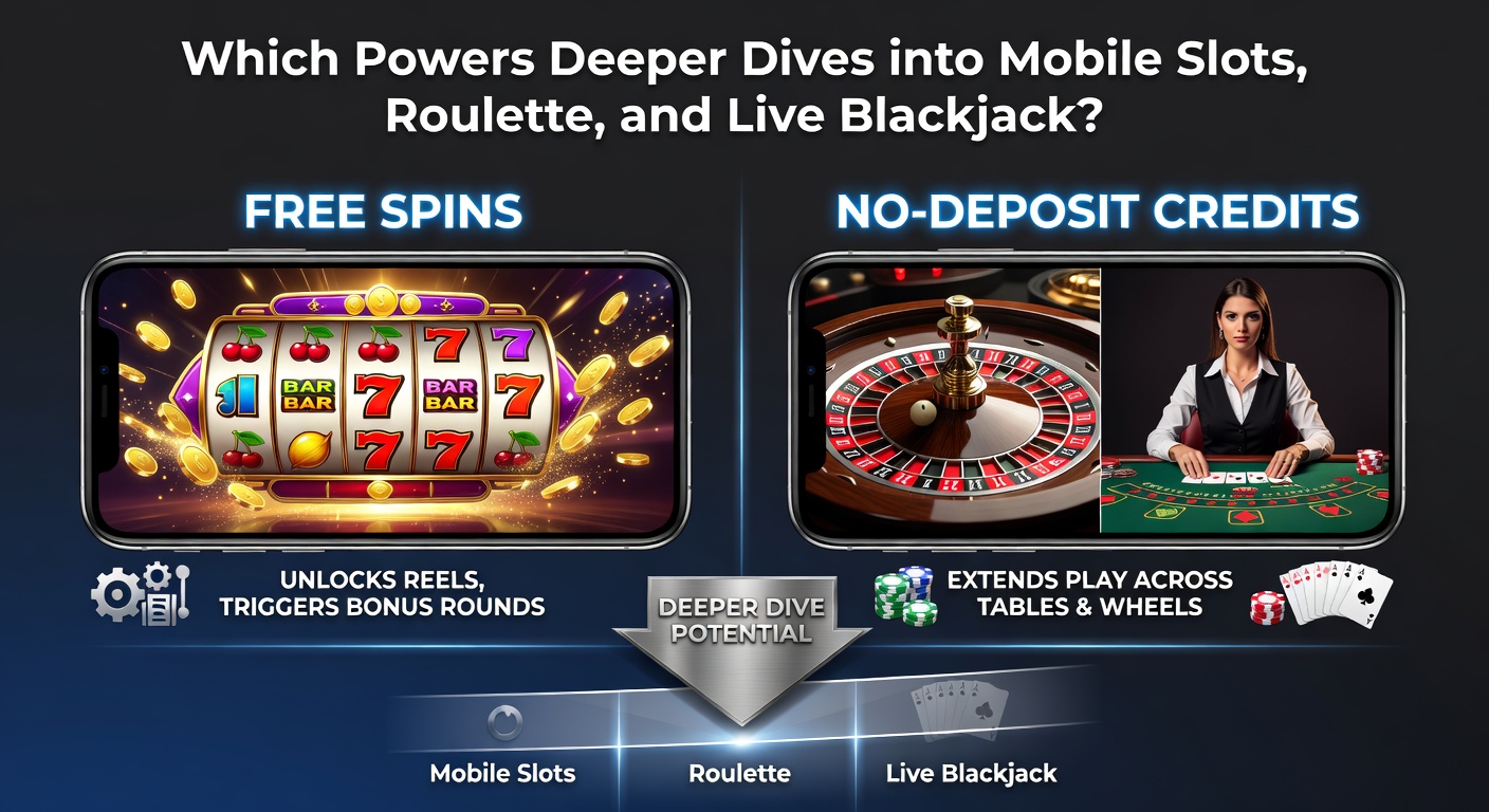 Mobiele gokschermen met free spins en credits in actie op slots, roulette en blackjack