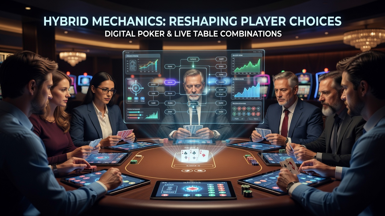 Hybride poker en live tafel spellen in een casino omgeving met digitale overlays