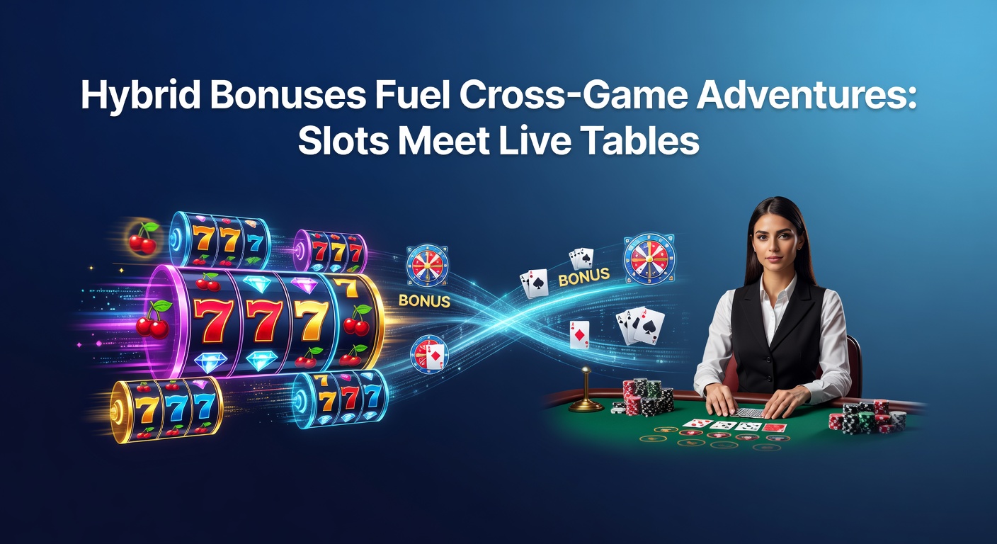 Mobiele casino-interface met slots en live tafels geïntegreerd via hybride bonusfeatures, spelers duiken in cross-game actie