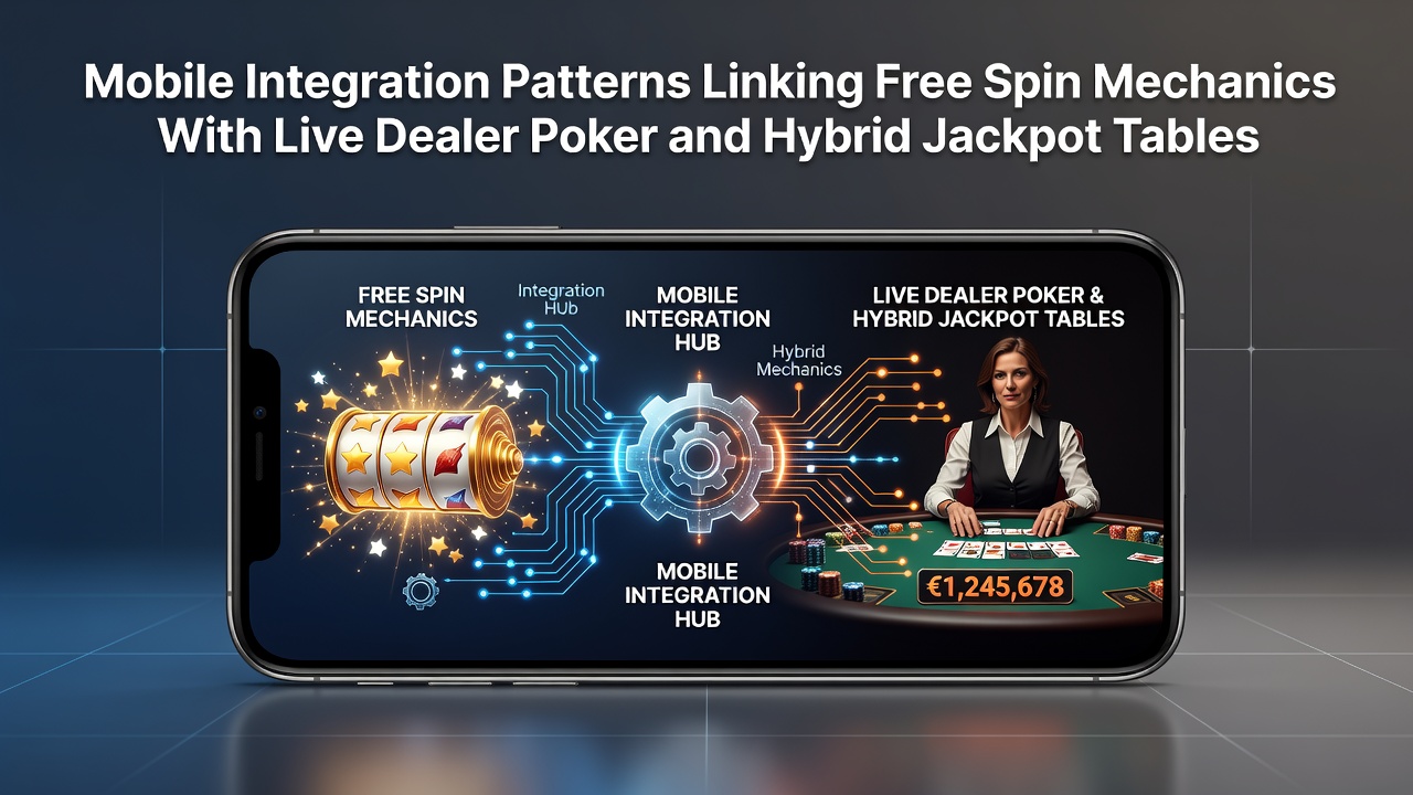 Mobiele app interface die free spins integreert met live poker en hybride jackpottafels