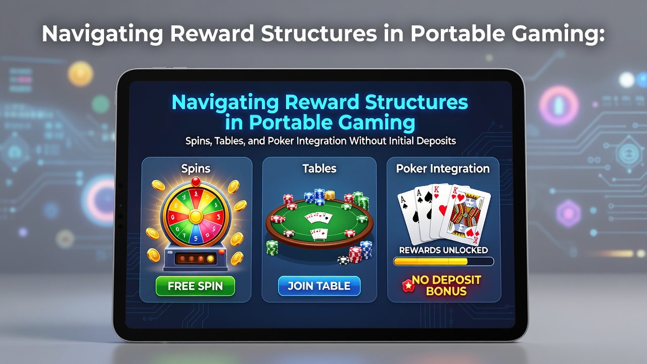 Mobiele app-interface met spins, tafelspellen en pokerintegratie zonder storting
