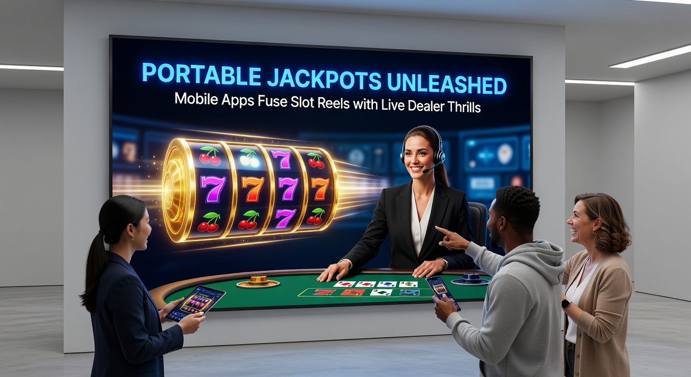 Close-up van een smartphone met een hybride slot-live dealer spel, jackpot-meter op volledig en confetti-effecten die live dealer vieren