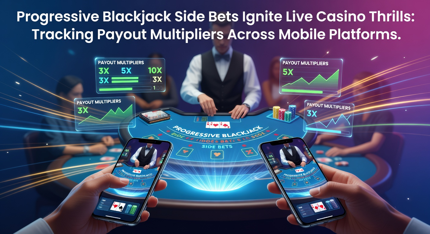 Live blackjack tafel met progressieve side bets in actie op een mobiel scherm, multiplier teller zichtbaar op de achtergrond