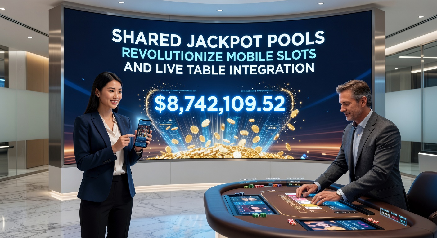 Live dealer bij een blackjacktafel met overlay van een gedeelde jackpotpool en mobiele slotkoppelingen