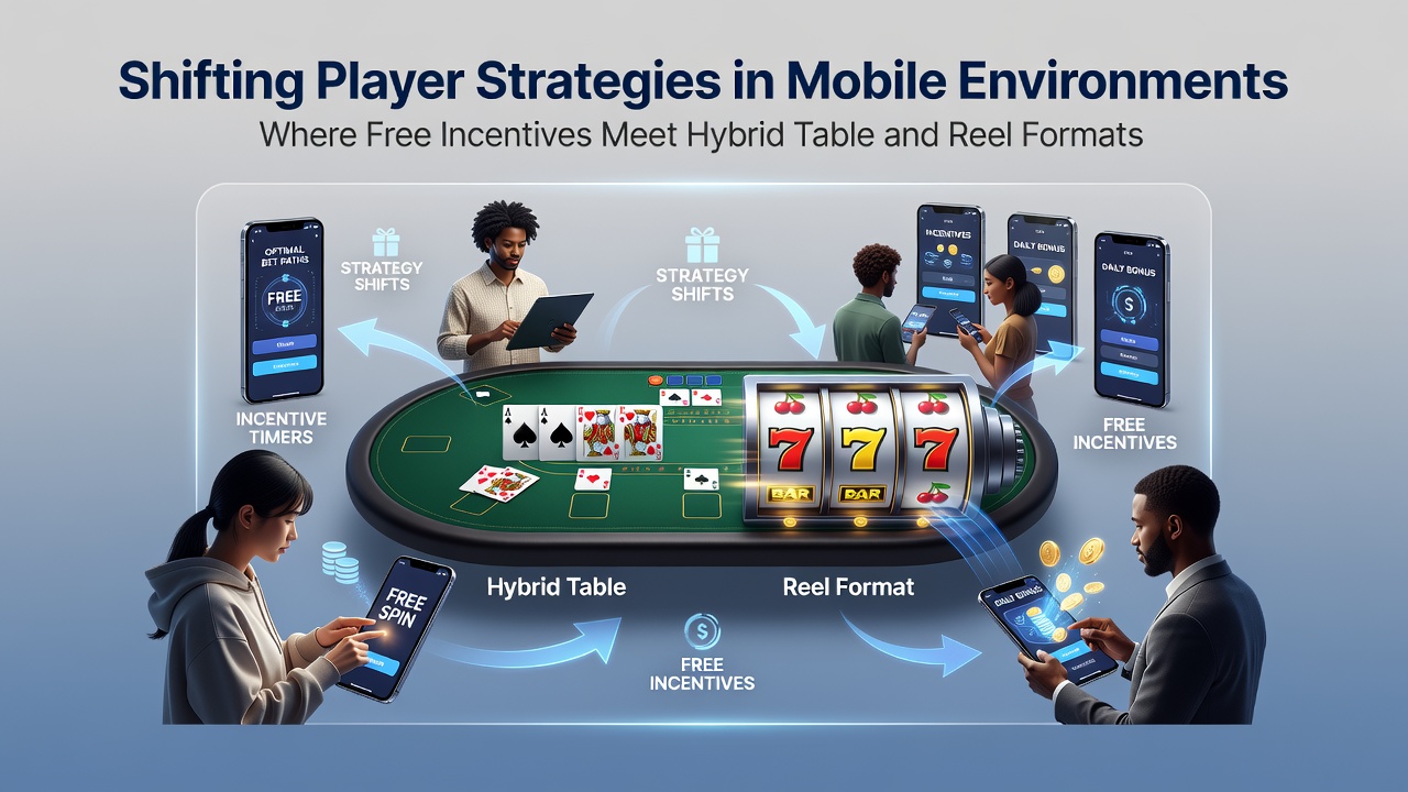 Mobiele spelers die hybride tafel- en reelspellen combineren met gratis incentives in een digitale casino-omgeving