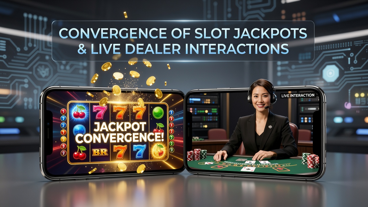 Mobiele app die slotjackpots en live dealer tafels combineert op een smartphone scherm