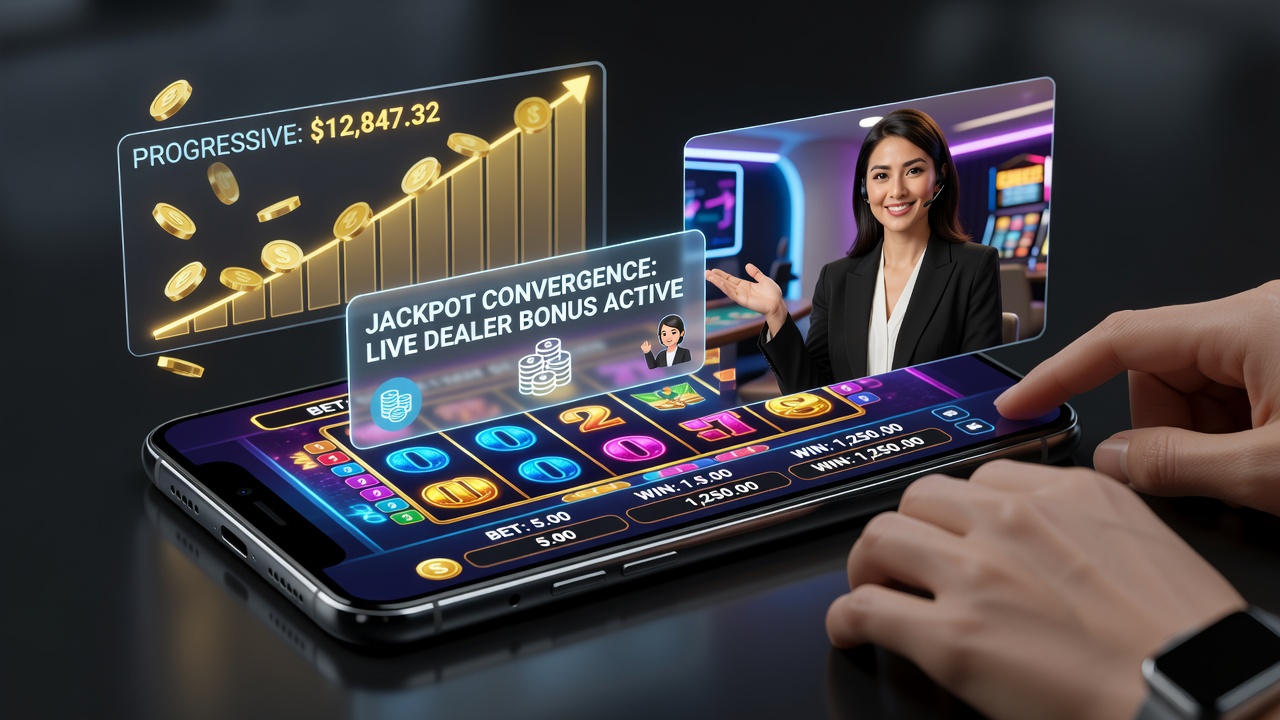 Smartphone met live dealer en slot interface naast elkaar