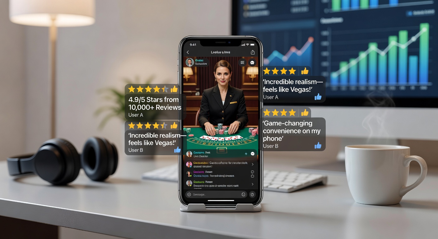 Gebruikersinterface van live roulette app met zichtbare recensies en ratings